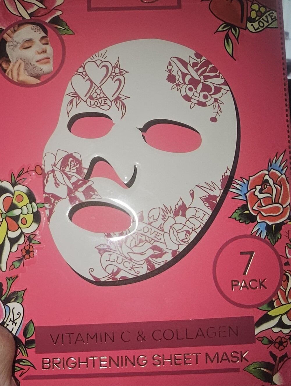 Ed Hardy Vitamin C & Collagen Brightening Sheet Mask-New Sealed Box